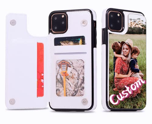 Unique-Custom-Gift Personalized Photo Flip Leather Wallet Case with Card Holder For Apple iPhone 7 8 Plus SE2 XR XS 11 12 13 14 15 Pro Max, Customize Picture Text PU Kickstand Double Magnetic Cover