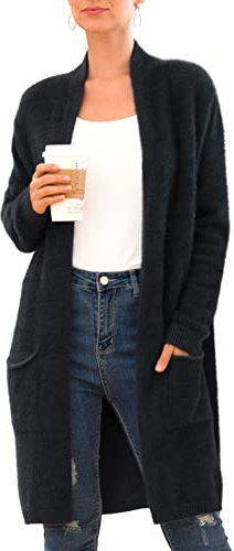IWOLLENCE Womans Long Boyfriend Cardigan Jumpers Thick Fuzzy Fluffy Knit Sweater Tops for Ladies UK Women's Cardigans