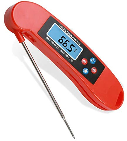 Termometro a lettura istantanea, termometro digitale per alimenti da cucina per la cottura della carne/per grigliate e liquidi, termometro per carne al barbecue con sonda pieghevole,ROSSO (Rosso)