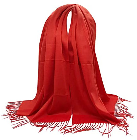 Stfery Damen Winterschal Rot, Schal Winter Scarf Baumwolle Einfarbige Quaste Halstuch 180x70CM Weich Warm