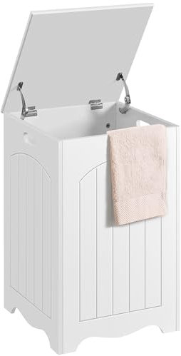Yaheetech Panier à Linge Bois Blanc, Corbeille à Linge Sale avec Couvercle à Charnière, 39,5 × 39,5 × 61 cm, Meuble Salle de Bain Entrée