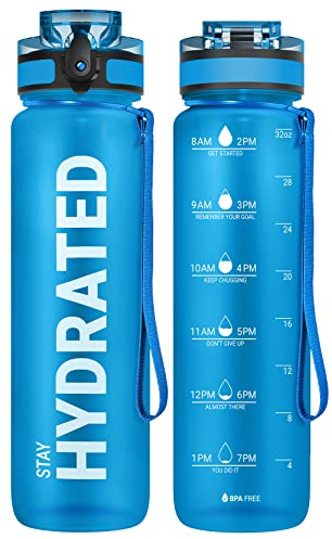 Sahara Sailor Water Bottle 1L, Leakproof Tritan Bottle with Time Marker | Bpa Free, Wide Mouth With Lock Cover And Cleaning Brush,For Gym School Cycling, 1 Count