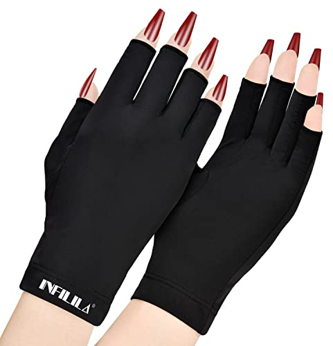INFILILA - Guantes UV para uñas, guantes anti luz UV para uñas de gel, guantes profesionales de protección UV UPF 99+ para manicura de gel, cuidado de la piel, guantes sin dedos para proteger las