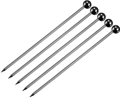 QUARKZMAN 5uds Metal Cóctel Púas para Bebidas, Aperitivo Frutas Negro | Reutilizable Inoxidable Acero Cóctel Palillo Dientes Bola Forma