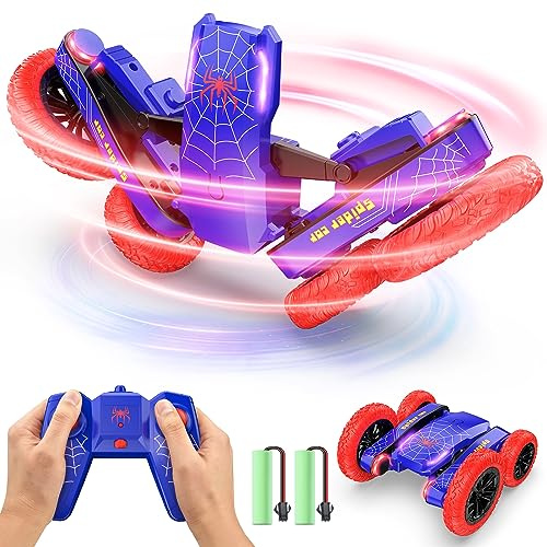DEERC Ferngesteuertes Auto – Mini RC Stuntauto, doppelseitig, 360 ° drehbar, 4 Räder, RC Geländewagen, 2,4 GHz, Indoor/Outdoor Spielzeugauto für Jungen