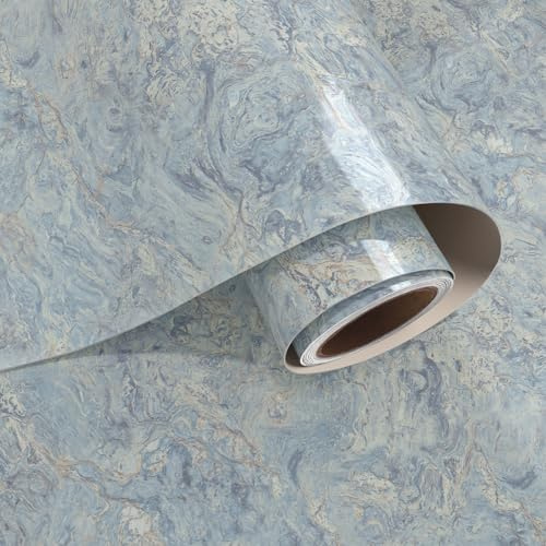 VaryPaper Marmor Tapete Selbstklebend Blau 40cmx200cm Klebefolie Möbel Mamorfolie Selbstklebend Küchentapete Abwaschbar Folie Arbeitsplatte Küche Wandtapete Esszimmer Schrankfolie Tischfolie