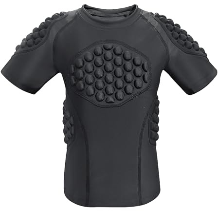 Topeter Padded Compression Shirt, Youth Protective Gear Short Sleeve Shirts, Rib Protection Underwear for Boys, Kids, Girls YXL