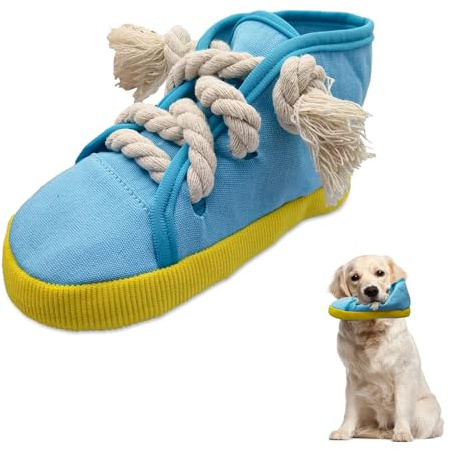 LuckyOpt Juguete chirriante para perros con forma de zapato para morder con squeakers para reducir el aburrimiento para perros pequeños y medianos (azul)