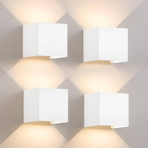 Kowanie LED Wandleuchte innen Wandlampe: 4er Set Aussen Wandbeleuchtung | Weiß Up Down Außenwandleuchten 5W Wasserdicht Außenlampe Wand Warmweiß Flurlampe Aussenlampe für Treppenhaus Hauswand