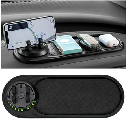CGEAMDY Antirutschmatte Auto Handyhalterung, Anti Rutsch Pads mit Parkscheibe, Handyhalterung Armaturenbrett Ablage, 360 Grad Drehbare Autschfeste Telefonhalterung