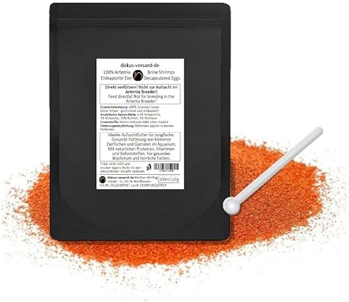100% Artemia/Brine Shrimps - Entkapselte Eier/Decapsulated Eggs 200ml inkl. GRATIS Dosierlöffel (Direktfutter: Cysten ohne Schale)