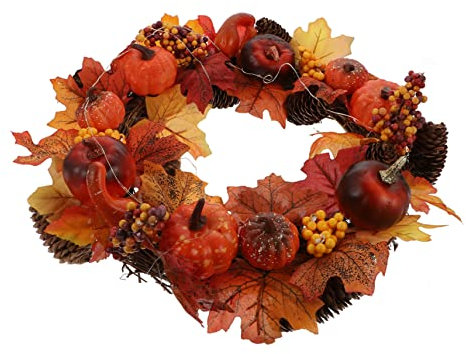 Erntedankfest Herbst Party Blumenkranz Türkranz mit LED Orange PVC