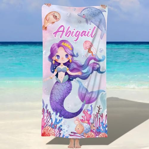 MJARTORIA Personalisiert Strandtuch Microfaser Badetuch mit Namen Kinder Damen, Beach Towel Handtuch Badetuch Stranddecke Schnelltrocknend für Reise Schwimmen Sauna Yoga Fitness 90x180cm Mikrofaser