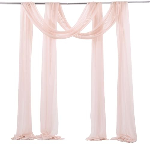 FANSU Set mit 2 Stück Vorhang Hochzeitsbogen, Querbehang Freihanddeko Chiffon Tüll Stoff Deko Vorhang Hochzeit Querbehang Deko Gardinen für Zeremonie Party (Blasses Rosa,4.9x19.6ft/150x600cm)