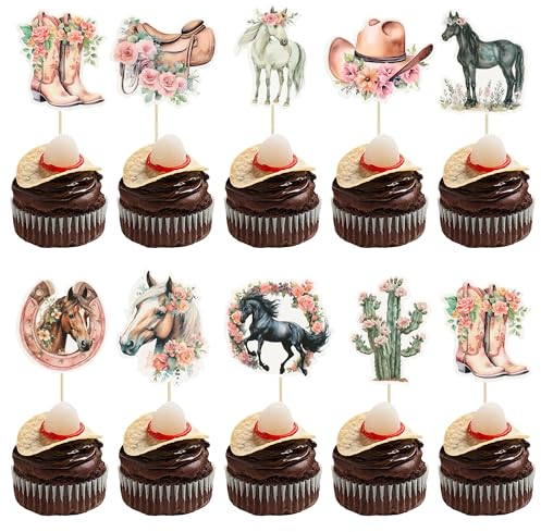 Gyufise 36Pcs Horse Cupcake Toppers - Western Cowgirl Birthday & Baby Shower Decorations