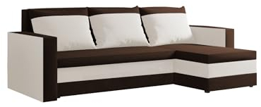 FORNIRO 24 Loft Ecksofa mit Schlaffunktion und Bettkasten – Sofa L-Form 225x130x75 cm, Stoff Basic in Braun-Beige, 3 Sitze & Kissen für modernes Wohnen