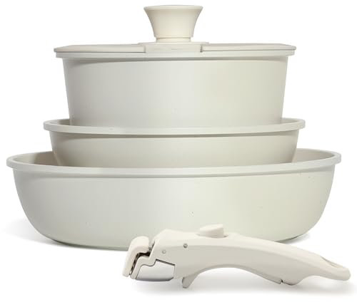 Cuisinluv Juego de 5 ollas y sartenes antiadherentes, juego de utensilios de cocina con mango desmontable, juegos de utensilios de cocina de inducción, juego de cocina antiadherente, apto para