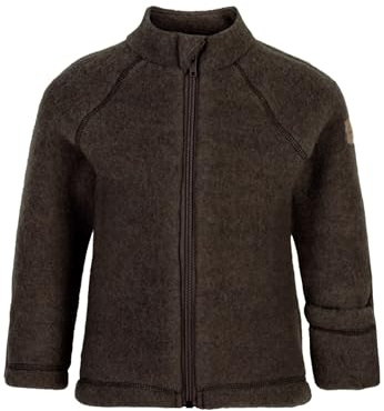 Mikk-line Walkjacka | OEKO-TEX standard 100 | Babyjacka med dragkedja för baby och barn | 95 % ull – 100 % mulesingfri merinoull | för flickor och pojkar | vändbara manschetter, Mörkbrun melerad, 86
