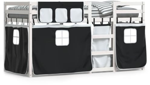 qohoio Etagenbett mit Vorhängen Weiß & Schwarz 75x190 cm Kinder Etagenbett Kinderbett Doppelbett Kinderhochbetten Bett Kiefernholz - 3283913
