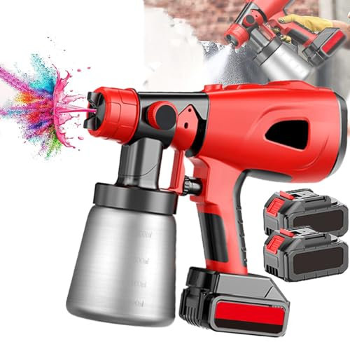 High-Power Wireless Paint Spray Gun, Spray Paint Gun with Brushless Motor and Copper Nozzle, Great Heat Dissipation, for Home Interior and Exterior, House Painting,2*battery