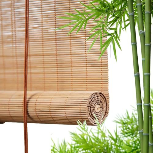 Natürliche Bambus-Rollo für Fenster,Anpassbare Größe Blickdicht Bambusrollo Sonnenschutz Raffrollo Retro Seitenzugrollo Vorhang,Outdoor Atmungsaktiv Bambus Rollos