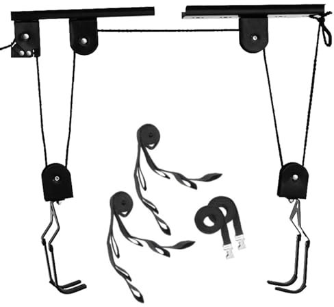 GCYEIDMA Kayak Hoist Set Bicycle Hoist Garage Storage Bike Lift Pulley System with 60kg Bearing Overhead Bike Rack Heavy Duty Ceiling Bicycle Hanger(Type 3)