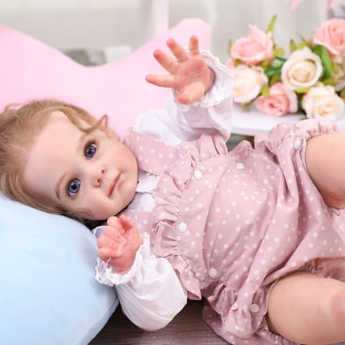 truly soft Reborn-Baby Puppen 20 Zoll Weiches Silikonvinyl Lebensechte Babypuppe mit Locken und Sommerkleid, ca. 50 cm groß lebensecht Reborn Puppen Neugeborene Baby Weihnachten-Geschenke