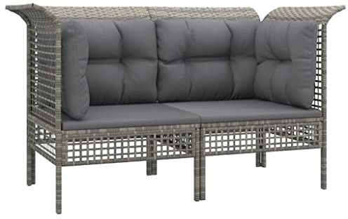 HETFTJN Sitzgruppe Outdoor Balkonmöbel Lounge Gartenmöbel Wohnzimmer Möbel - Garten-Ecksofas mit Kissen 2 STK. Grau Poly Rattan für Terrasse Garten Restaurant Café