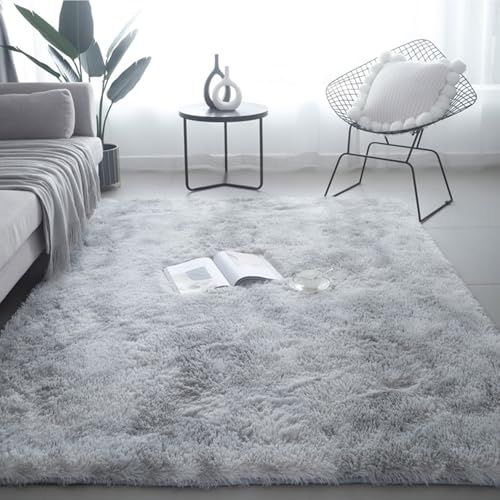 CHENMIAO Teppich Wohnzimmer Hochflor Langflor 50 x 70 cm Flauschig Weich rutschfest Shaggy Hochflor Teppich Pflegeleicht, Anti-Rutsch-Rückseite für Schlafzimmer Kinderzimmer, Hellgrau