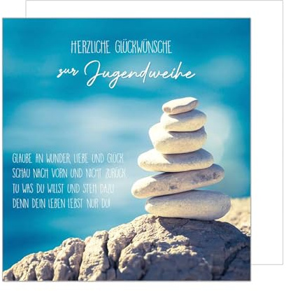 Edition Seidel Premium quadratische Glückwunschkarte zur Jugendweihe mit Umschlag. Jugendweihekarte mit Spruch Karte Grußkarte Junge Mädchen Jugendliche Steine (JWQ102 SW025)