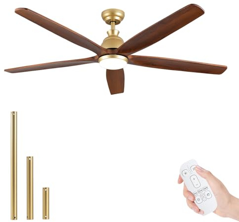 MSHENUED 52 Inch Gold Ceiling Fan with Lights and Remote, 5 Blades Wood Ceiling Fan with Light, Modern Farmhouse Fan for Indoor and Outdoor Use, Reversible Quiet DC Motor,Timer and Memory Function