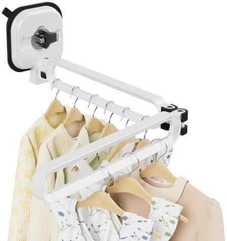 JICUIGE Étendoir à linge mural pliable à 2 plis avec ventouse sans perçage, organisateur de linge peu encombrant, charge de 10 kg