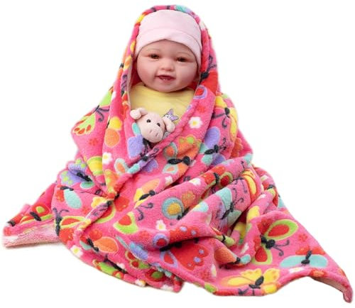 PinkZebra Kuscheldecke Baby Decke 70 x 100 cm, Tagesdecke, Buggy Decke, Fleecedecke, Babydecke für Kinderwagen Überwurfdecke Flauschig, Schmetterlinge