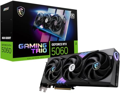 MSI Gaming RTX 5060 8G Gaming Trio OC Tarjeta gráfica (8GB GDDR7, TBA-bit, Rendimiento Extremo: TBA MHz, DisplayPort x3 2.1a, HDMI 2.1b, NVIDIA Blackwell Architecture)