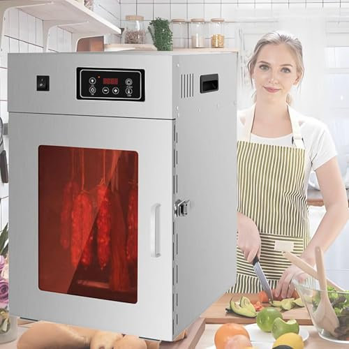 Deshidratador de alimentos y armario de secado de caja Biltong de acero inoxidable con 14 barras colgantes y control de temperatura de 30-90 °C, perfecto para salchichas, tocino y pollo.