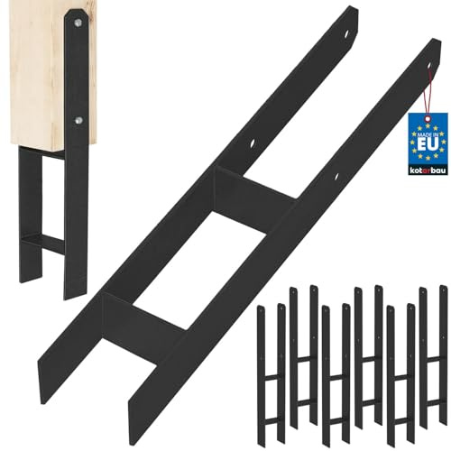 KOTARBAU® H Pfostenträger zum Einbetonieren 100x600 mm, H Anker, 6er Set | Bodenanker, Pfostenanker für Zaunpfosten & Holzbalken, Balkenschuh aus pulverbeschichtetem Stahl, Schwarz