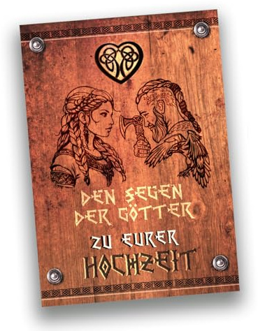 TinyTami Viking Hochzeitskarte Postkarte samtig Glückwunsch zur Vermählung und Hochzeit Wikinger Fantasy mit perlmuttweissem Kuvert