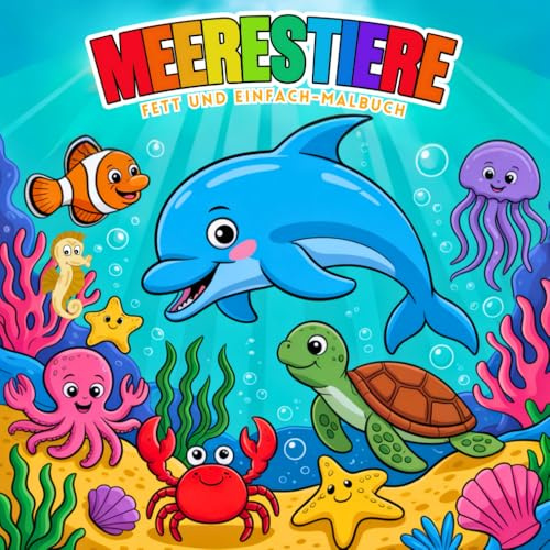 Meerestiere Fett und Einfach Malbuch: Niedliche Malvorlagen mit Unterwassertieren und Meeresbewohnern für Kinder im Alter von 2-6 Jahren (Fett und Einfach Malbuchsammlung für Kinder)