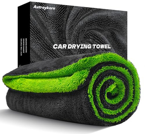 Autreykorn Panno Microfibra Auto Doppia Faccia XXL 90x60 cm 1400 GSM Verde | Microfibra, 1400 GSM, ultra assorbente, asciugatura rapida, senza striature, antipelucchi, auto, moto, barche