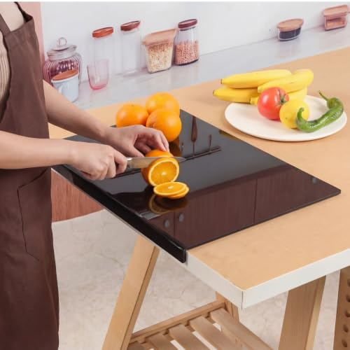 JanYoo Acryl Schneidebretter 50x40CM, Küchenschneidebrett Arbeitsplattenschoner mit Anschlagkante, Durchsichtige Schneidematten, Anti-Rutsch Frühstücksbrettchen für die Küchentheke,Schwarz