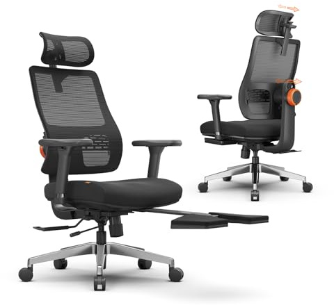 Newtral MAGICH-PRO Bürostuhl Ergonomisch mit Fußstütze, Ergonomischer Schreibtischstuhl mit Dynamische Kopfstütze ＆ Lumbalstütze, Ergonomic Office Chair 150kg (MAGICH PRO mit Fußstütze, Schwarz)