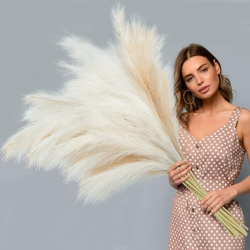 BlueCloudy 4 Stems Pampas Grass 120cm Large Artificial Plants Tall Fake Feathers for Floor Standing Vases Indoor Boho Home Decor for Living Room Wedding Decorative Accessories