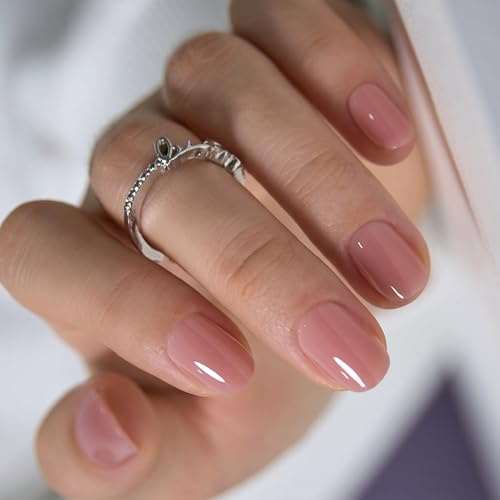 CurvLife Extra Short Oval Press On Nails, Nude Peach Pink, Soft Gel | 32PCS in 16 Sizes, Salon-Quality Fake Nails, Curved Fit, Glue-On Nails with 7-14 Day Wear, Reusable Stick-On Nails