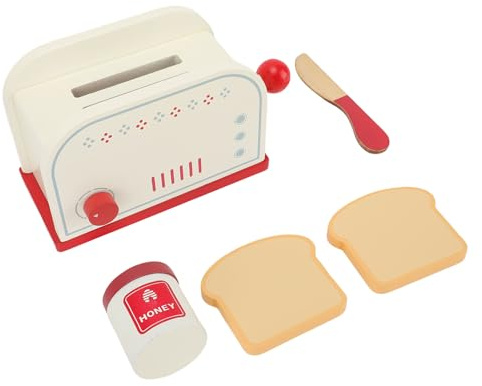 Drfeify Exquisite Wooden Toaster Play Set for Kids, Breakfast Food Toy Set Promoting Skill Development, Ideal for Play Kitchen