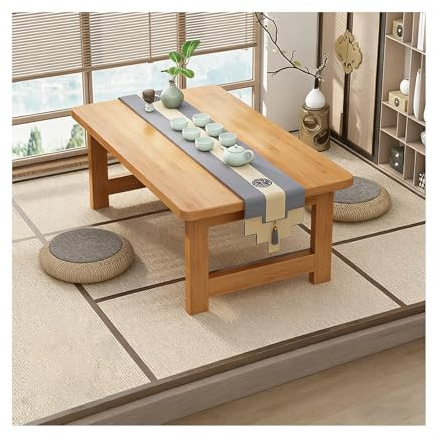 HOFUNTRE Mesa Plegable de bambú,Patas reforzadas,Tablero Grueso, fácil de Plegar,Mesa Baja de Estilo japonés diseño con Bordes Redondeados, Ideal para hogar y Oficina(Natural Wood,80x40x30cm)