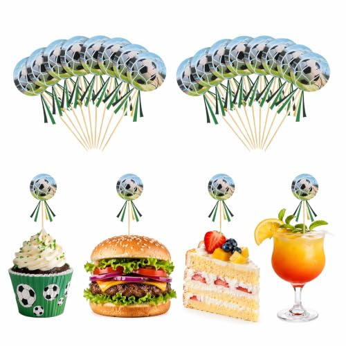 iplusmile 60Pcs Football Cupcake Toppers - Sports Theme Cake Decorations for Boys Birthday Party, Men's Football Event & 2026 Tournament