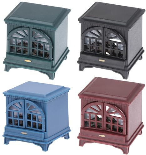 Grtheenumb Miniatures de Maison de poupée, 4 pièces cheminée Maison poupée réaliste 1 échelle 12 Meubles cheminée Miniature avec lumière LED pour Les décorations Vacances à la, 1, 6x1, 4x1, 6