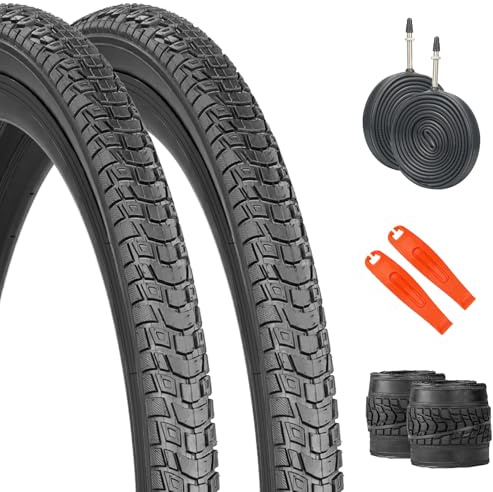 MEGHNA Lot de pneus de vélo 700 x 40 C/700 x 45 C - Pneu pliable avec chambre à air et démonte-pneu - Profil grip robuste pour Gravelbike, trekking et ville
