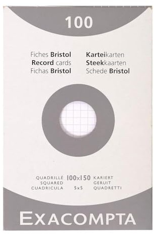 Exacompta 13202E Karteikarten (205q/qm Karton, holzfrei, DIN A6, kariert, ungelocht) 100er Pack weiß