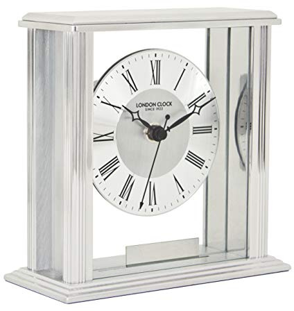 London Clock 6399 Silver Flat Top Mantel Clock, 15.5 x 6 x 14.3cm